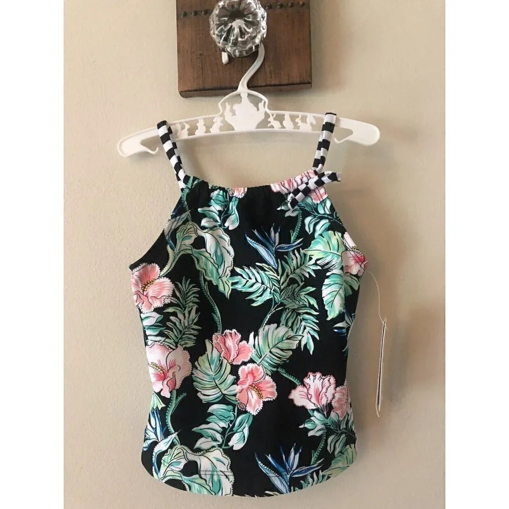 NWT Tommy Bahama Kids Toddler Girls 2T Tankini Swimsuit Top Black Floral